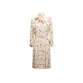 Gucci-Vintage-Gucci in Creme und Mehrfarbig 1970s bedrucktes Kleid aus Seide, Größe IT 44-Roh