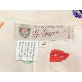 Gucci-Vintage crème et multicolore Gucci 1970s Robe imprimée en soie Taille IT 44-Écru
