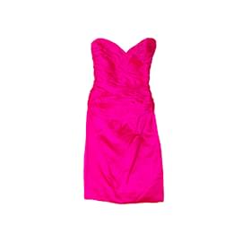 Autre Marque-Vintage Hot Pink Vicky Tiel Strapless Silk Dress Size US 8-Pink