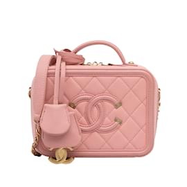 Chanel-Pink Chanel Small Caviar CC Filigree Vanity Bag Satchel-Pink