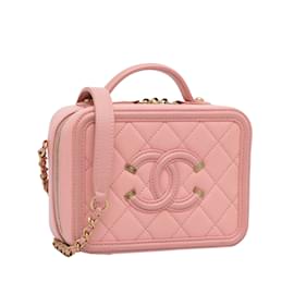 Chanel-Borsa a tracolla Vanity in filigrana CC piccola caviale Chanel rosa-Rosa