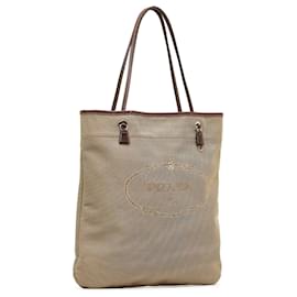 Prada-Taupe Prada Canapa Logo Tote Bag-Beige