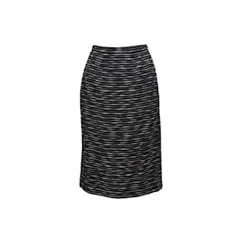 Autre Marque-Navy & White Chanel Creations Striped Wool Skirt Size US 6-Navy blue