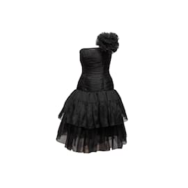 Autre Marque-Vintage Black Victor Costa One-Shoulder Cocktail Dress Size US 6-Black