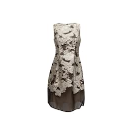 Lela Rose-Silver & Black Lela Rose Jacquard Sleeveless Dress Size US 6-Silvery