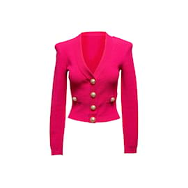 Balmain-Pinkfarbener Balmain-Cardigan mit V-Ausschnitt, Größe FR 34-Pink