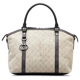 Gucci-Bolso satchel con cúpula y dije de lona con GG de Gucci en color beige-Beige