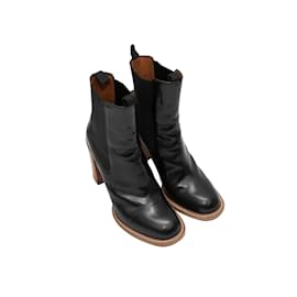 Céline-Black Celine Leather Ankle Boots Size 39.5-Black