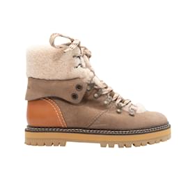 See by Chloé Tan See by Chloe Stivaletti in pelle scamosciata e shearling Taglia 39 Cammello