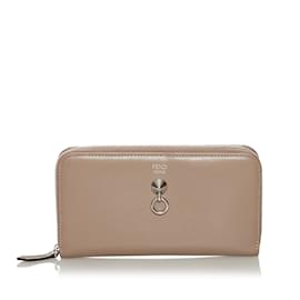 Fendi-Beige Fendi By The Way Leather Long Wallet-Beige
