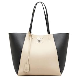 Louis Vuitton-White Louis Vuitton LockMe Cabas Tote Bag-White
