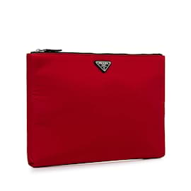 Prada-Bolso de mano con cremallera suave Prada Tessuto rojo-Roja