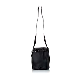 Céline-Black Celine Big Leather Bucket Bag-Black