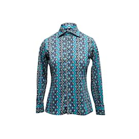 Emilio Pucci-vintage Bleu &Multicolore Emilio Pucci Graphic Print Button-Up Top Taille M-Bleu