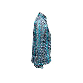 Emilio Pucci-vintage Bleu &Multicolore Emilio Pucci Graphic Print Button-Up Top Taille M-Bleu