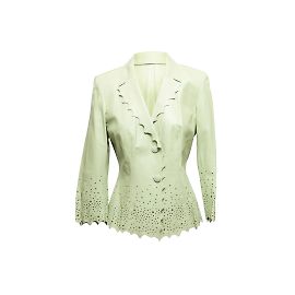 Hellgrüner Thierry Mugler Leder-Blazer mit Ausschnitt, Größe M Grün