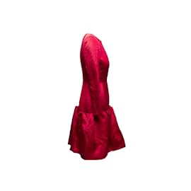 Oscar de la Renta-Red Oscar de la Renta Long Sleeve Drop Waist Dress Size US 4-Red