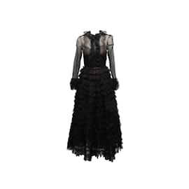 Oscar de la Renta-Vintage negro Oscar de la Renta Sheer vestido de noche escalonado tamaño S-Negro