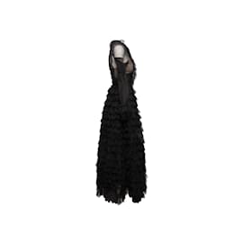 Oscar de la Renta-Vintage Black Oscar de la Renta Sheer Tiered Evening Gown Size S-Black