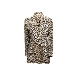 Vintage Beige & Multicolor Jean Louis Scherrer Leopard Print Blazer Size S/M Beige