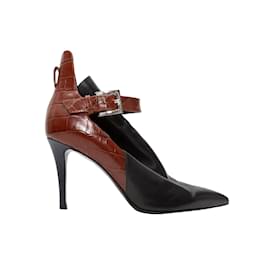 Fendi-Black & Brown Fendi Pointed-Toe Buckle Booties Size 37.5-Black