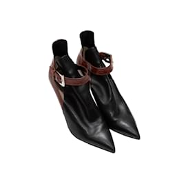 Fendi-Black & Brown Fendi Pointed-Toe Buckle Booties Size 37.5-Black