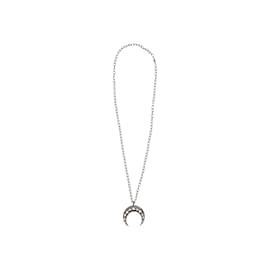 Autre Marque-Silberne Halbmond-Halskette mit Bavna-Pavé und Perlmutt-Silber