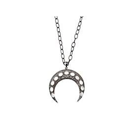 Autre Marque-Silver Bavna Pave & Mother of Pearl Crescent Necklace-Silvery