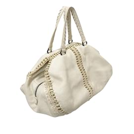 Bottega Veneta-White Bottega Veneta Oro Cervo Uncinetto Handbag-White