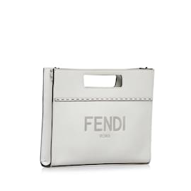 Fendi-Borsa shopper bianca con mini logo Fendi impresso-Bianco
