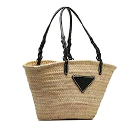 Prada-Brown Prada Raffia Basket Tote-Brown
