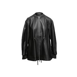Proenza Schouler-Black Proenza Schouler Drawstring Leather Jacket Size US M-Black
