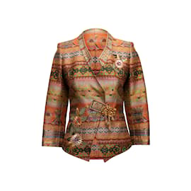 Christian Lacroix-Vintage Orange & Mehrfarbige Christian Lacroix Jacquard verzierte Jacke Größe FR 34-Orange