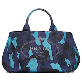 Prada-Blue Prada Canapa Camouflage Satchel-Blue