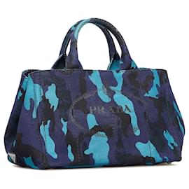 Prada-Blue Prada Canapa Camouflage Satchel-Blue