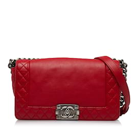 Chanel-Red Chanel Medium Lambskin Boy Reverso Flap Shoulder Bag-Red