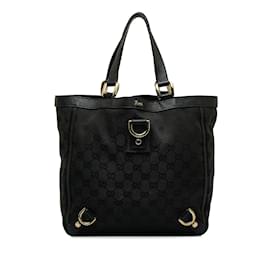 Gucci-Schwarze Gucci Abbey D-Ring-Handtasche aus GG Canvas-Schwarz