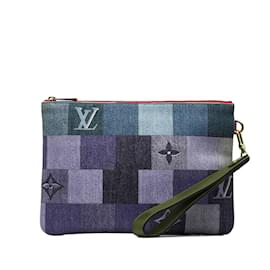 Louis Vuitton-Blue Louis Vuitton Monogram Denim Patchwork Neverfull Pouch-Blue