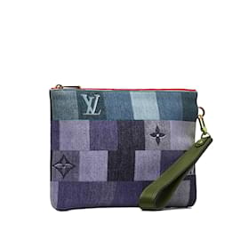 Louis Vuitton-Blue Louis Vuitton Monogram Denim Patchwork Neverfull Pouch-Blue