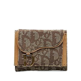 Brown Dior Oblique Saddle Compact Wallet Brown
