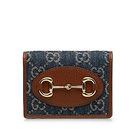 Blue Gucci GG Denim Horsebit 1955 Wallet Blue