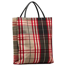 Burberry-Red Burberry Canvas Tote-Red