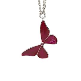Dior-Silver Dior Butterfly Pendant Necklace-Silvery