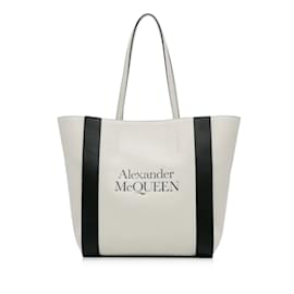 Alexander Mcqueen-White Alexander McQueen Logo Leather Tote Bag-White