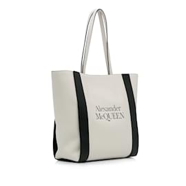 Alexander Mcqueen-White Alexander McQueen Logo Leather Tote Bag-White