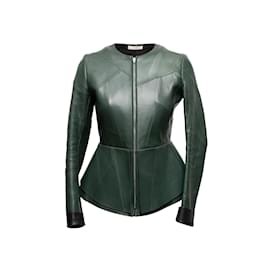 Céline-Dark Green Celine Leather Peplum Jacket Size FR 38-Green