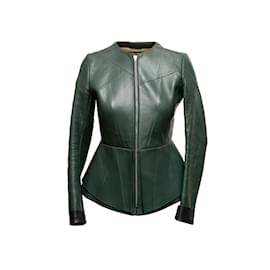 Céline-Dark Green Celine Leather Peplum Jacket Size FR 38-Green