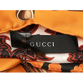Gucci-Orange & Multicolor Gucci Abstract Print Silk Scarf-Orange