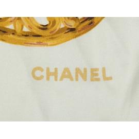 Chanel-Bufanda de seda con estampado de cabujones Chanel en blanco y multicolor-Blanco