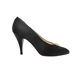 Chanel-Tamaño de los zapatos de tacón con adornos de cristales de satén Chanel negros 38-Negro